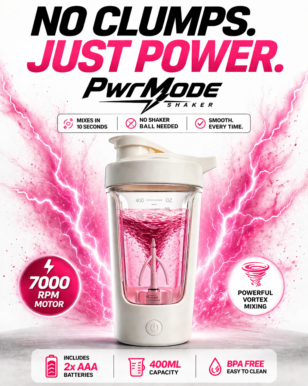 PwrMode AutoMix Shaker – Smooth Shakes in Seconds 350ML