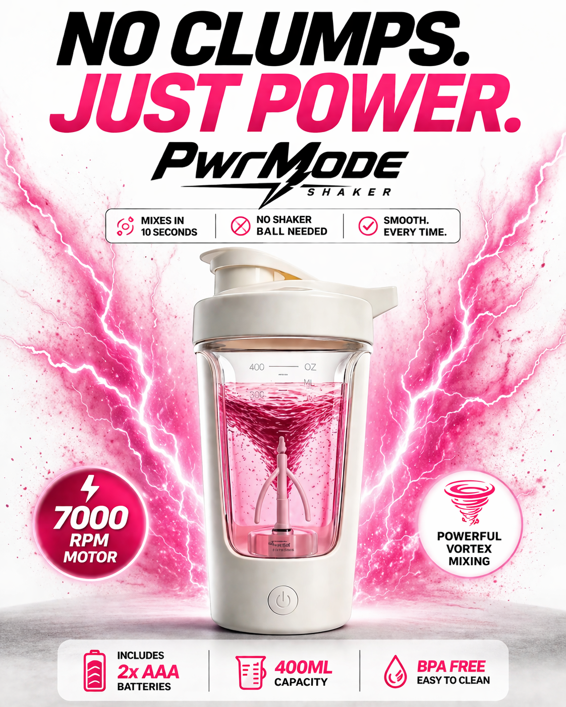 PwrMode AutoMix Shaker – Smooth Shakes in Seconds 350ML
